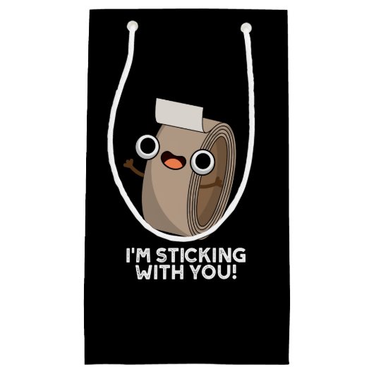 私はダクトテーププンおもしろいダークBGと固執 スモールペーパーバッグ (正面)