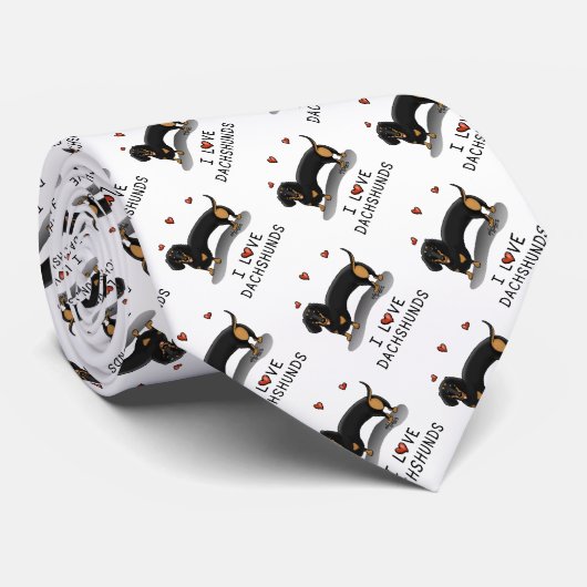 私はダックスフント（黒とタン）かわいい犬が大好き ネクタイ (ロール)