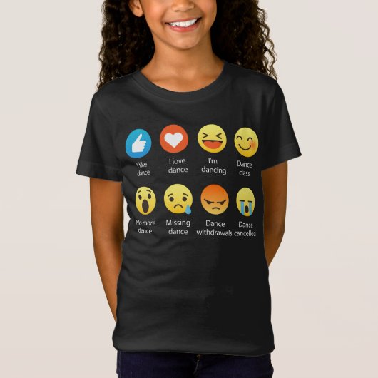 私はダンスの社会的な顔文字(emoji) -白いフォントを愛します tシャツ (正面)