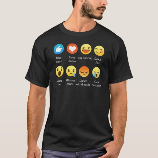 私はダンスの顔文字(emoji)のおもしろいな社会的なアイコンを愛します tシャツ (正面)