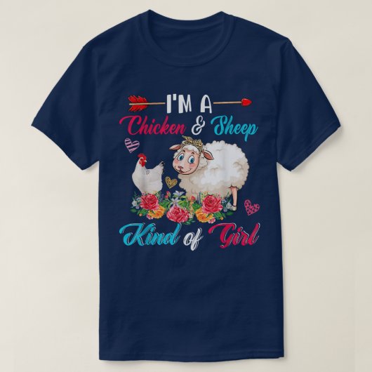 私はチキンと羊のような女の子のおもしろい農家 Tシャツ (デザイン正面)