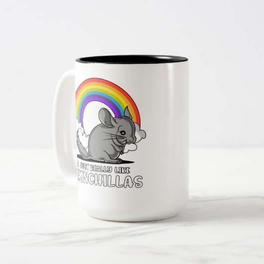 私はチンチラの可愛いペットが本当に好き ツートーンマグカップ (正面左)