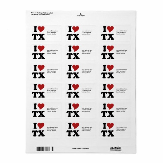 私はテキサス州 ラベル (フルシート)