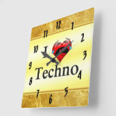 私はテクノが大好きおもしろいで赤いハート歌 スクエア壁時計 (傾斜)