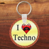 私はテクノを歌うおもしろい赤いハートが大好き キーホルダー (正面)