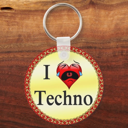 私はテクノを歌うおもしろい赤いハートが大好き キーホルダー (正面)