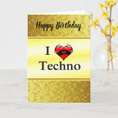 私はテクノを歌うおもしろい赤いハート カード (黄色い花)