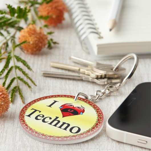 私はテクノを歌うおもしろい赤いハート キーホルダー (正面右)