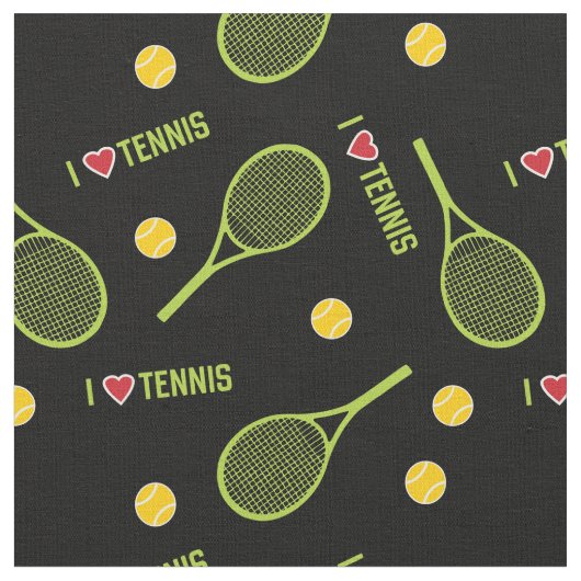 🖤🎾私はテニスが大好きで黒カスタムサイズ ファブリック (クローズアップ)