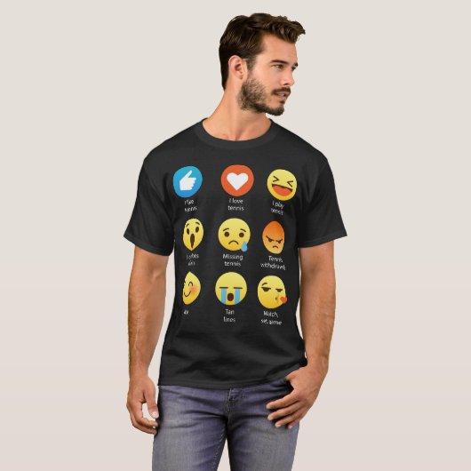 私はテニスのEmojiの顔文字のグラフィックのTシャツを愛します Tシャツ (正面フル)