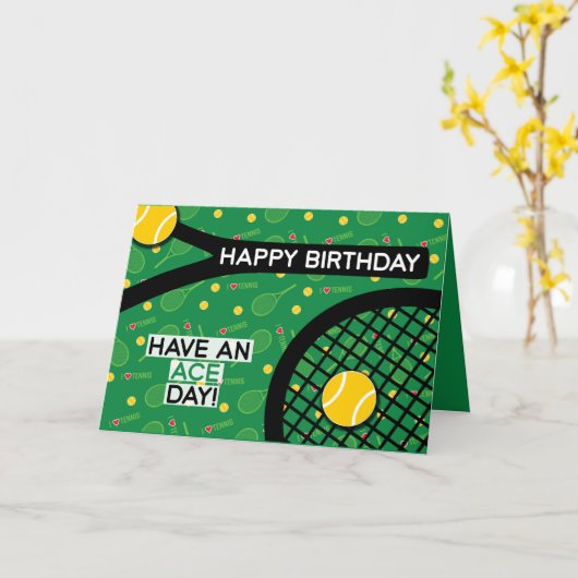 🎾私はテニスグリーンイエローテニス誕生日カードが大好き カード (黄色い花)