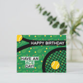 🎾私はテニスグリーンイエローテニス誕生日ポストが大好き ポストカード (スタンド正面)