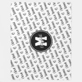 私はテニスタイポグラフィ白黒任意の色が大好き フリースブランケット (正面)