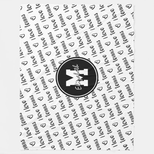 私はテニスタイポグラフィ白黒任意の色が大好き フリースブランケット (正面)