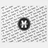 私はテニスタイポグラフィ白黒任意の色が大好き フリースブランケット (正面(横))