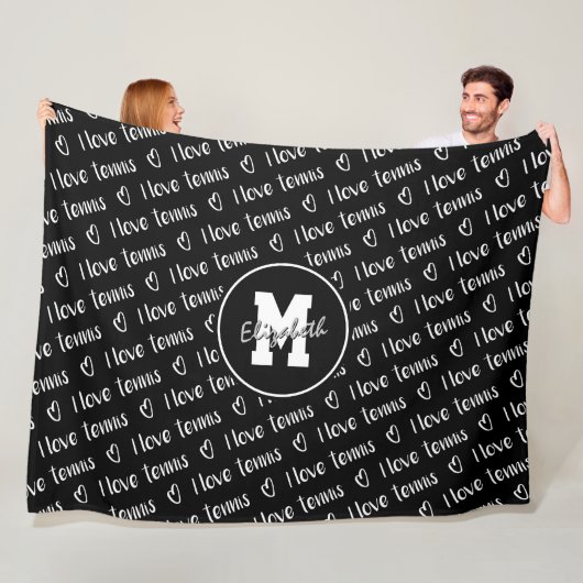 私はテニス文字ハート白黒任意の色が大好き フリースブランケット (インサイチュ)