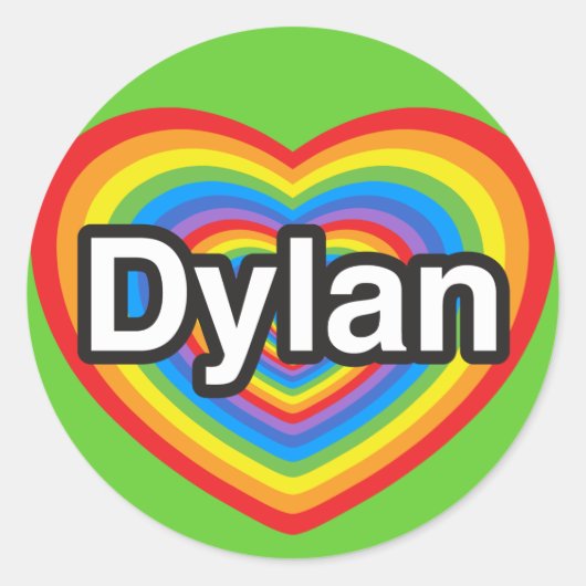 私はディランが大好きだ。私はあなたを愛しているディラン。ハート ラウンドシール (正面)