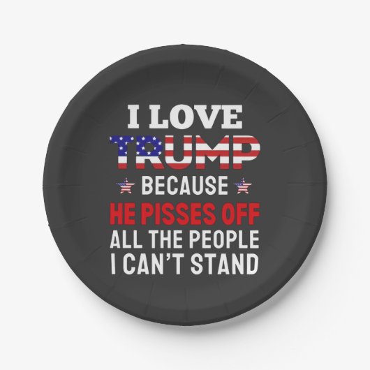 「私はトランプが大好きだ、なぜなら彼はすべての人を怒らせるからだ ペーパープレート (正面)