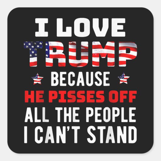 私はトランプが大好きだ。彼は私が知っている人々を怒らせるからだ スクエアシール (正面)