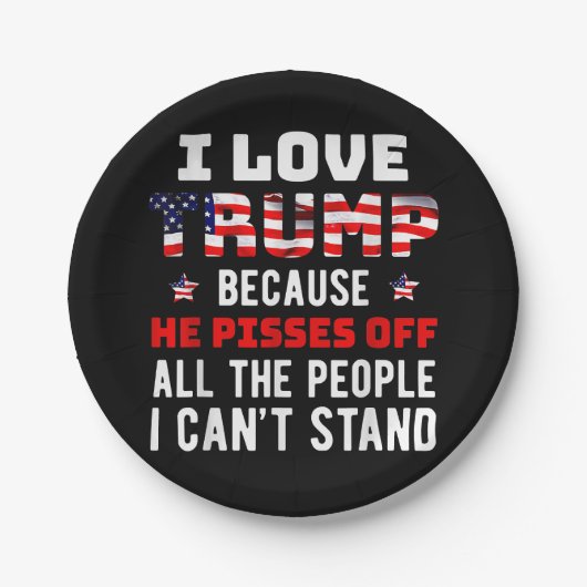 私はトランプが大好きだ。彼は私が知っている人々を怒らせるからだ ペーパープレート (正面)