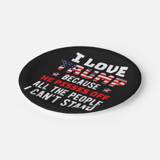 私はトランプが大好きだ。彼は私が知っている人々を怒らせるからだ ペーパープレート (アングル)