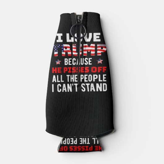 私はトランプが大好きだ。彼は私が知っている人々を怒らせるからだ ボトルクーラー (裏面)