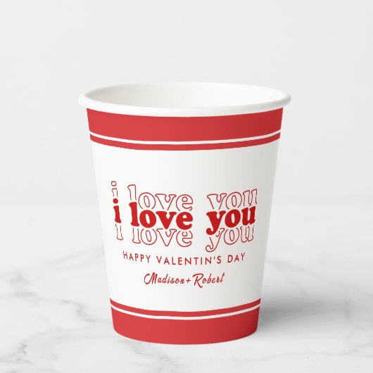 私はトリプルレッドタイポグラフィバレンティンのギフトが大好き 紙コップ (正面)