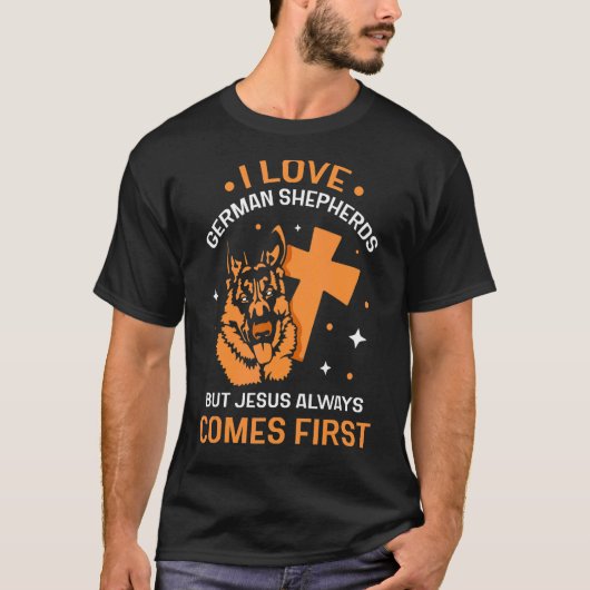 私はドイツの羊飼いを愛しているが、イエスは常にモミ来ミを愛する Tシャツ (正面)