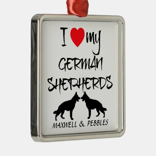 私はドイツの羊飼い犬を二匹愛している メタルオーナメント (右)