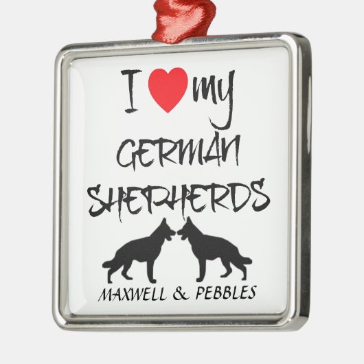 私はドイツの羊飼い犬を二匹愛している メタルオーナメント (左)