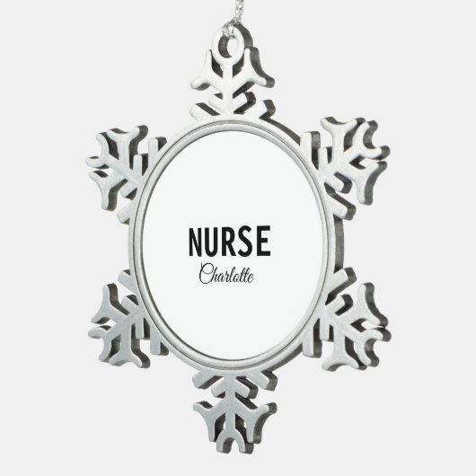 私はナース医療の専門家あなたの名前を追加文字simpl スノーフレークピューターオーナメント (右)