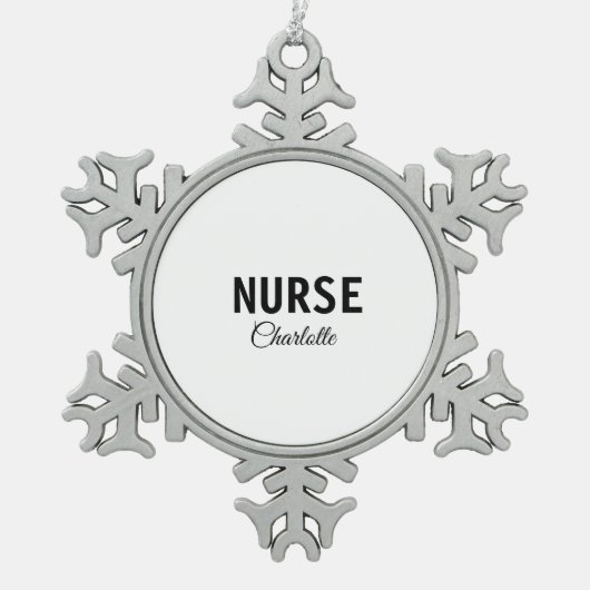 私はナース医療の専門家あなたの名前を追加文字simpl スノーフレークピューターオーナメント (正面)