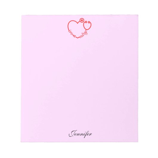 私はナース聴診器ハートパーソナライズされた名 ノートパッド (正面)