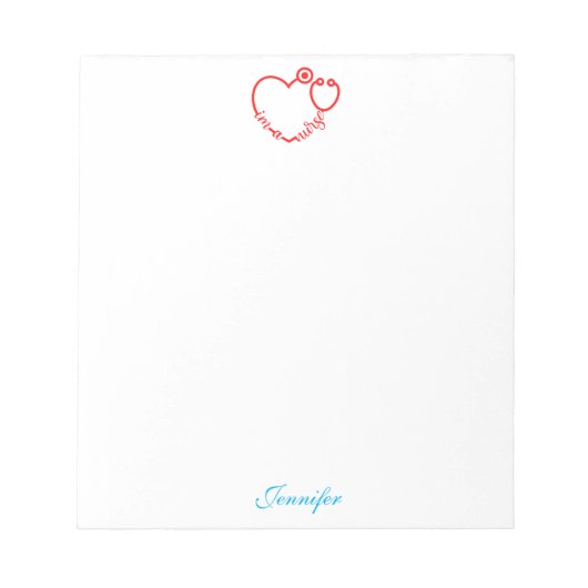 私はナース聴診器ハートパーソナライズされた名 ノートパッド (正面)