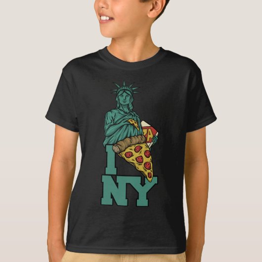 私はニューヨークのピザの自由の女神アメリカ合衆国が大好き Tシャツ (正面)