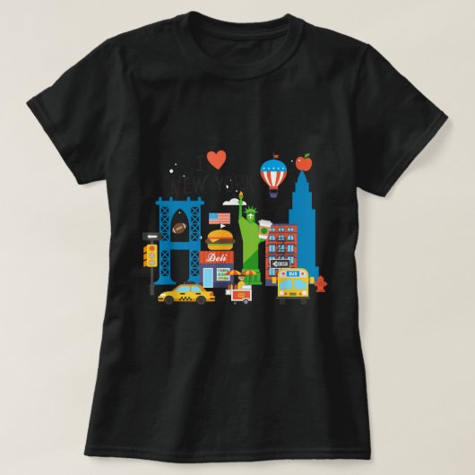 私はニューヨーク市NYアイコンお土産ギフト大好き Tシャツ (デザイン正面)