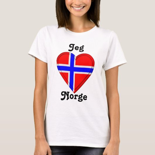 私はノルウェー- Jegのelsker Norgeを愛します Tシャツ (正面)