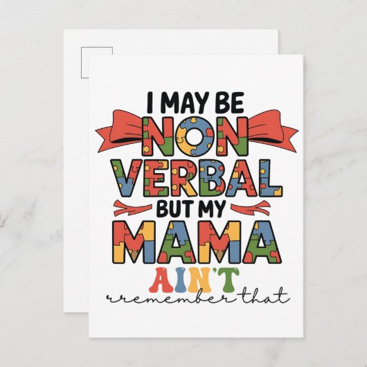 私はノンバーバルかもしれないが、私のママは自閉症のママではない 案内ポストカード (正面/裏面)