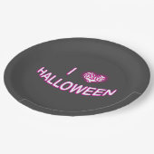 私はハロウィーンを愛する(バティラブハート)パープルホワイト ペーパープレート (アングル)