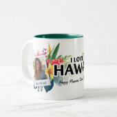 私はハワイ熱帯テーマフォトコラージコーヒー大好き ツートーンマグカップ (正面左)