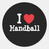 私はハンドボールハートが大好カスタムきパーソナライズされた ラウンドシール (正面)