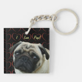 私はハートが付いているパグを愛します キーホルダー (裏面)
