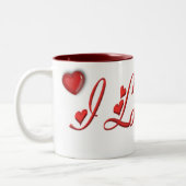 私はハートが付いているマグ愛します ツートーンマグカップ (左)