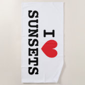 私はハートサンセット白いビーチタオルギフト ビーチタオル (正面)