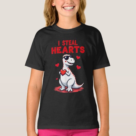 私はハートトレックスディーノバレンタインデーを盗む Tシャツ (正面)