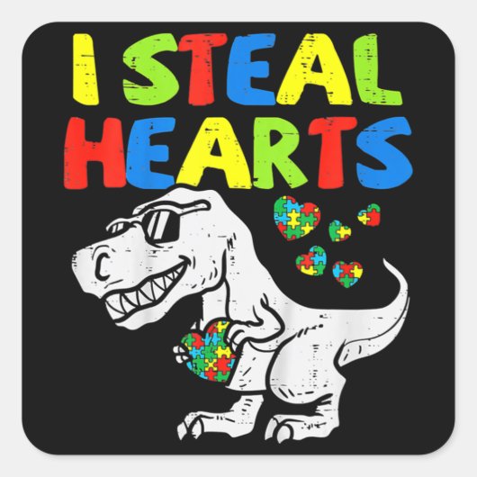 私はハートトレックス恐竜キッズ少年の自閉症の戦争を盗む スクエアシール (正面)