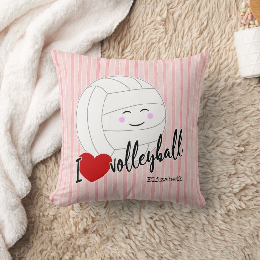 私はハートバレーボール幸せかわいいピンクガーリーのストライプ クッション (ブランケット)