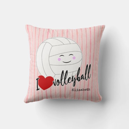 私はハートバレーボール幸せかわいいピンクガーリーのストライプ クッション (裏面)