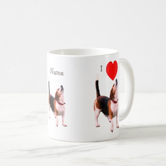 私はハート大好きビーグル犬の恋人 コーヒーマグカップ (正面右)