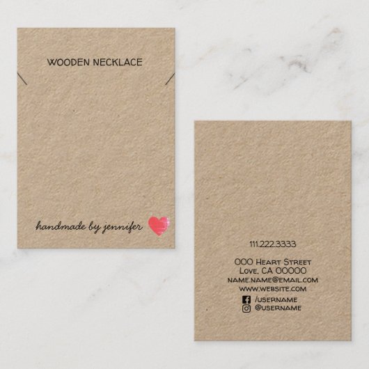 私はハート手作りネームネックレスホルダーキュート大好き 名刺 (正面/裏面)